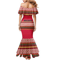 Maldives Tribal Heritage Red Mermaid Dress with Cultural Geometric Pattern and Island Flag Print