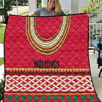 Maldives Tribal Heritage Red Quilt with Cultural Geometric Pattern and Island Flag Print
