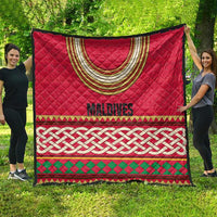 Maldives Tribal Heritage Red Quilt with Cultural Geometric Pattern and Island Flag Print
