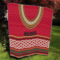Maldives Tribal Heritage Red Quilt with Cultural Geometric Pattern and Island Flag Print