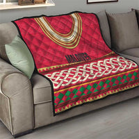 Maldives Tribal Heritage Red Quilt with Cultural Geometric Pattern and Island Flag Print