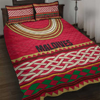 Maldives Tribal Heritage Red Quilt Bed Set with Cultural Geometric Pattern and Island Flag Print