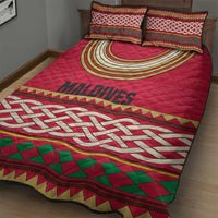 Maldives Tribal Heritage Red Quilt Bed Set with Cultural Geometric Pattern and Island Flag Print