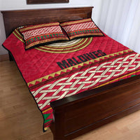 Maldives Tribal Heritage Red Quilt Bed Set with Cultural Geometric Pattern and Island Flag Print
