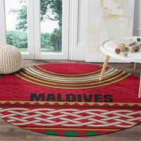 Maldives Tribal Heritage Red Round Carpet with Cultural Geometric Pattern and Island Flag Print