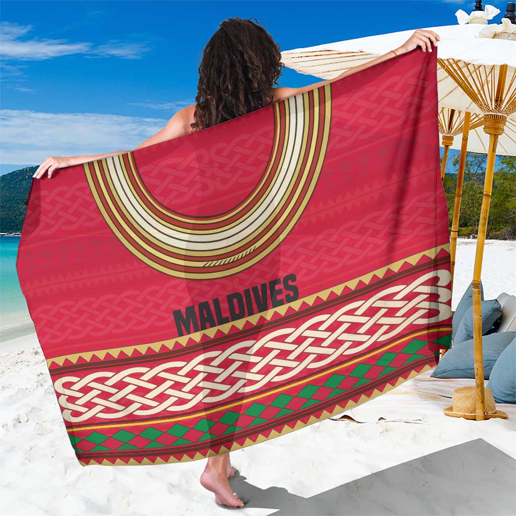 Maldives Tribal Heritage Red Sarong with Cultural Geometric Pattern and Island Flag Print