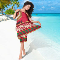 Maldives Tribal Heritage Red Sarong with Cultural Geometric Pattern and Island Flag Print