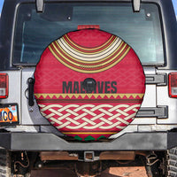 Maldives Tribal Heritage Red Spare Tire Cover with Cultural Geometric Pattern and Island Flag Print