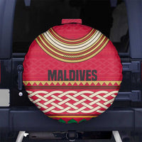 Maldives Tribal Heritage Red Spare Tire Cover with Cultural Geometric Pattern and Island Flag Print