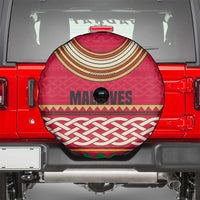 Maldives Tribal Heritage Red Spare Tire Cover with Cultural Geometric Pattern and Island Flag Print