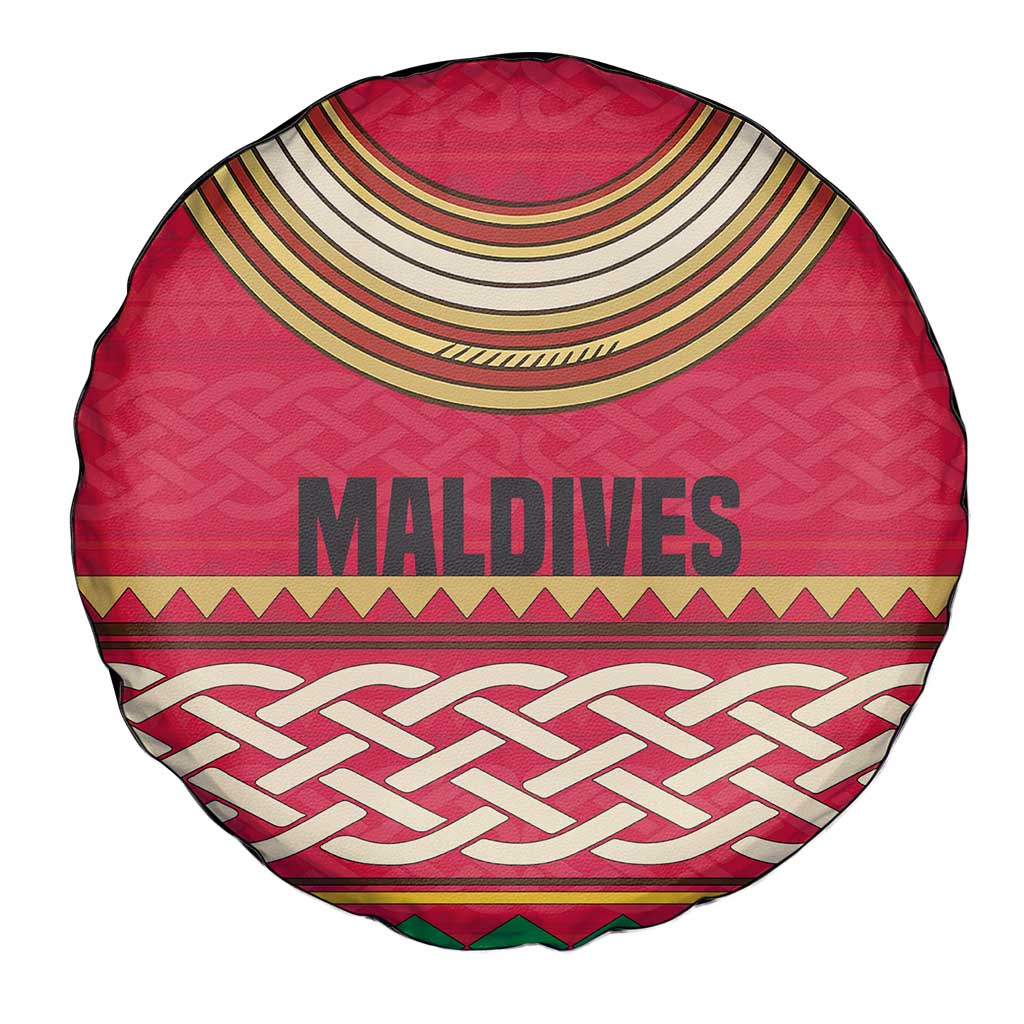 Maldives Tribal Heritage Red Spare Tire Cover with Cultural Geometric Pattern and Island Flag Print
