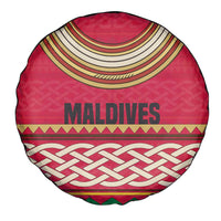 Maldives Tribal Heritage Red Spare Tire Cover with Cultural Geometric Pattern and Island Flag Print