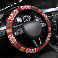 Maldives Tribal Heritage Red Steering Wheel Cover with Cultural Geometric Pattern and Island Flag Print