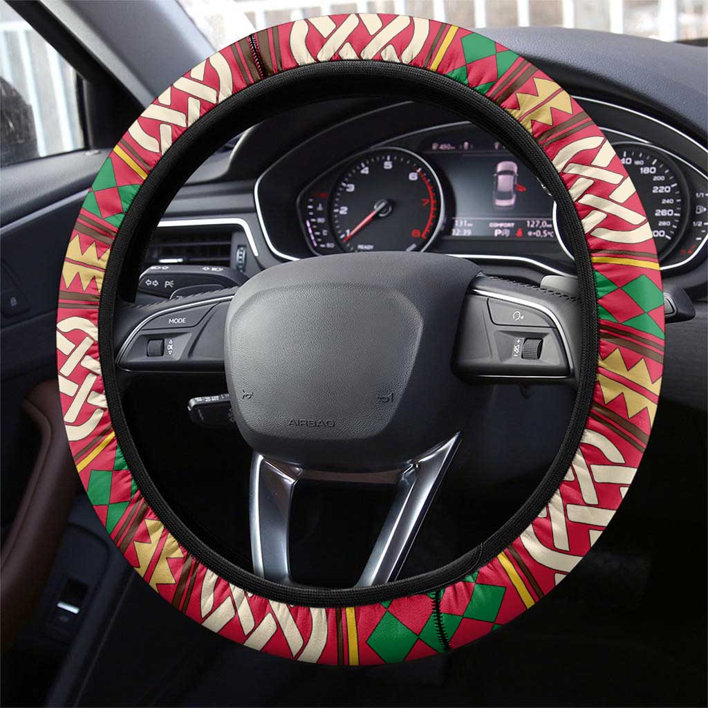 Maldives Tribal Heritage Red Steering Wheel Cover with Cultural Geometric Pattern and Island Flag Print