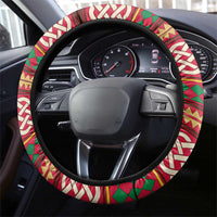 Maldives Tribal Heritage Red Steering Wheel Cover with Cultural Geometric Pattern and Island Flag Print