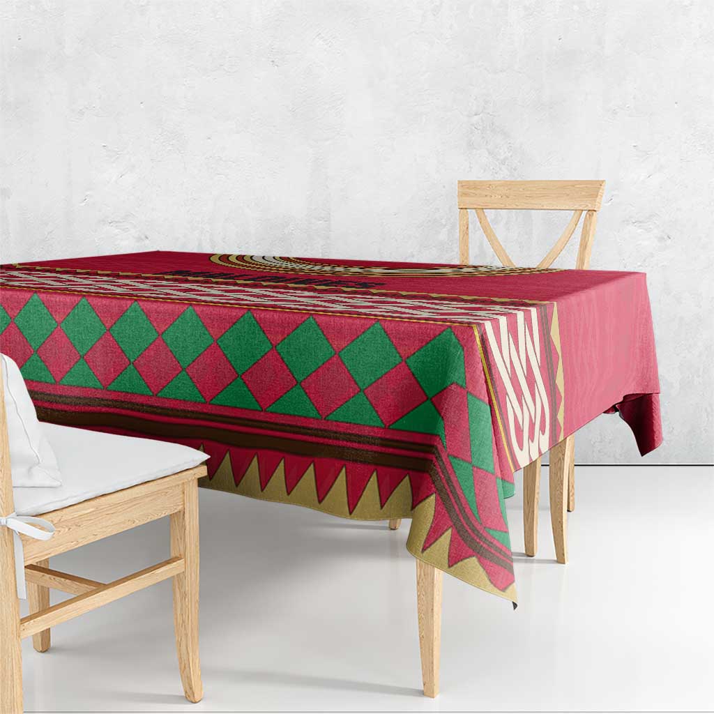 Maldives Tribal Heritage Red Tablecloth with Cultural Geometric Pattern and Island Flag Print