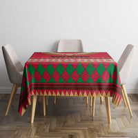 Maldives Tribal Heritage Red Tablecloth with Cultural Geometric Pattern and Island Flag Print