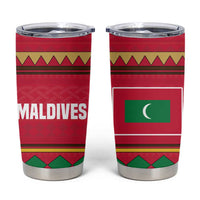 Maldives Tribal Heritage Red Tumbler Cup with Cultural Geometric Pattern and Island Flag Print