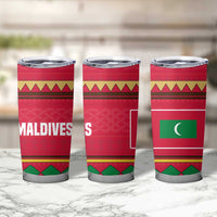 Maldives Tribal Heritage Red Tumbler Cup with Cultural Geometric Pattern and Island Flag Print