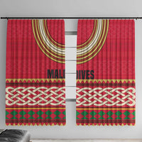 Maldives Tribal Heritage Red Window Curtain with Cultural Geometric Pattern and Island Flag Print