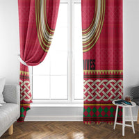 Maldives Tribal Heritage Red Window Curtain with Cultural Geometric Pattern and Island Flag Print