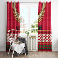 Maldives Tribal Heritage Red Window Curtain with Cultural Geometric Pattern and Island Flag Print