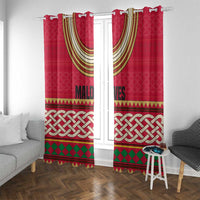 Maldives Tribal Heritage Red Window Curtain with Cultural Geometric Pattern and Island Flag Print