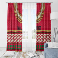 Maldives Tribal Heritage Red Window Curtain with Cultural Geometric Pattern and Island Flag Print