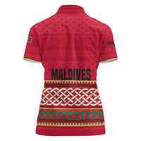 Maldives Tribal Heritage Red Women Polo Shirt with Cultural Geometric Pattern and Island Flag Print