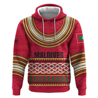 Maldives Tribal Heritage Red Zip Hoodie with Cultural Geometric Pattern and Island Flag Print