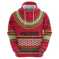 Maldives Tribal Heritage Red Zip Hoodie with Cultural Geometric Pattern and Island Flag Print