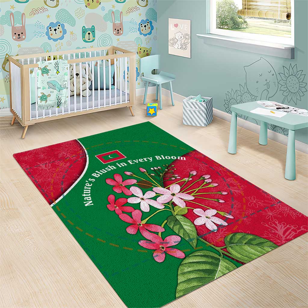 Maldives Floral Bloom Area Rug with Tropical Island Blossoms and National Flag Design