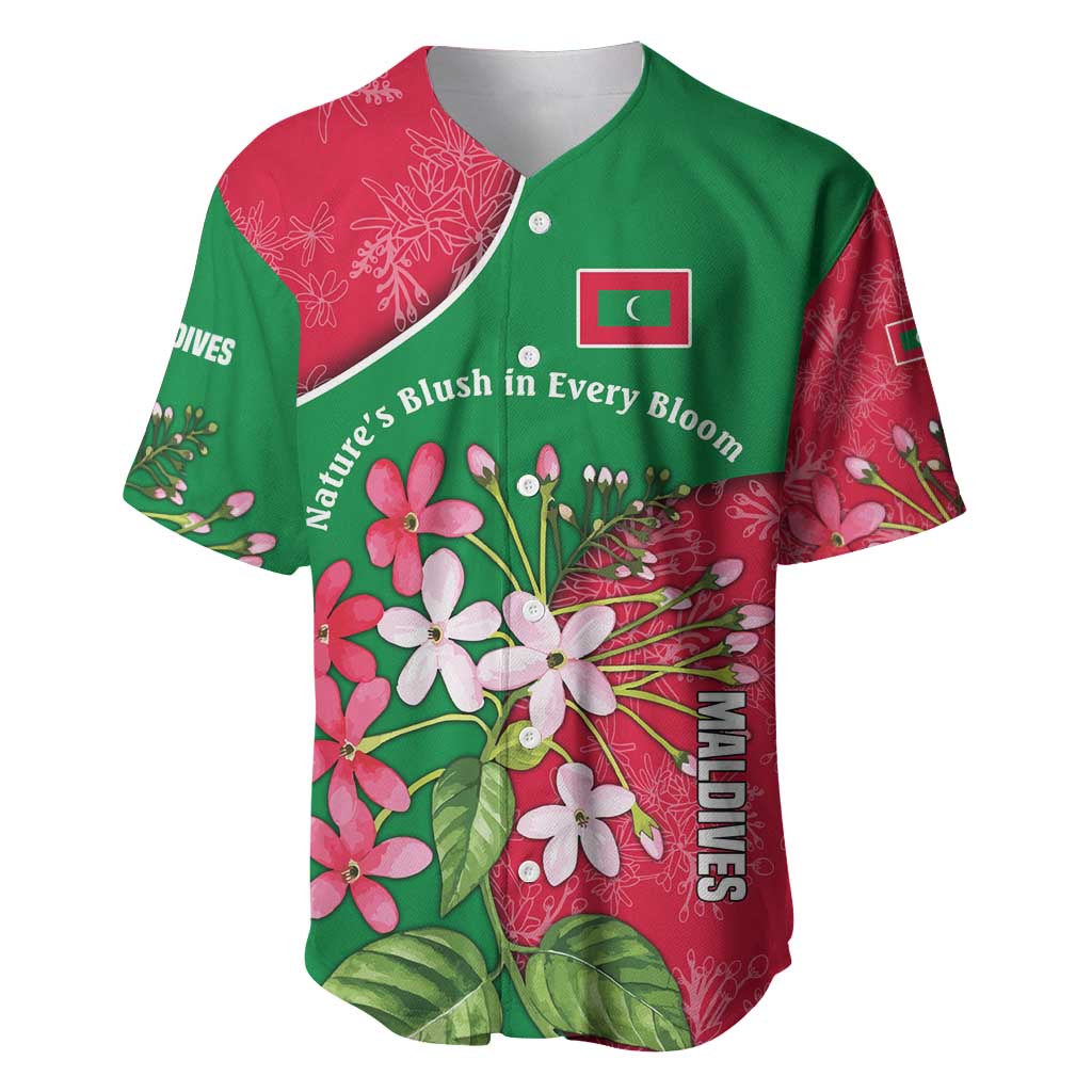Maldives Floral Bloom Baseball Jersey with Tropical Island Blossoms and National Flag Design