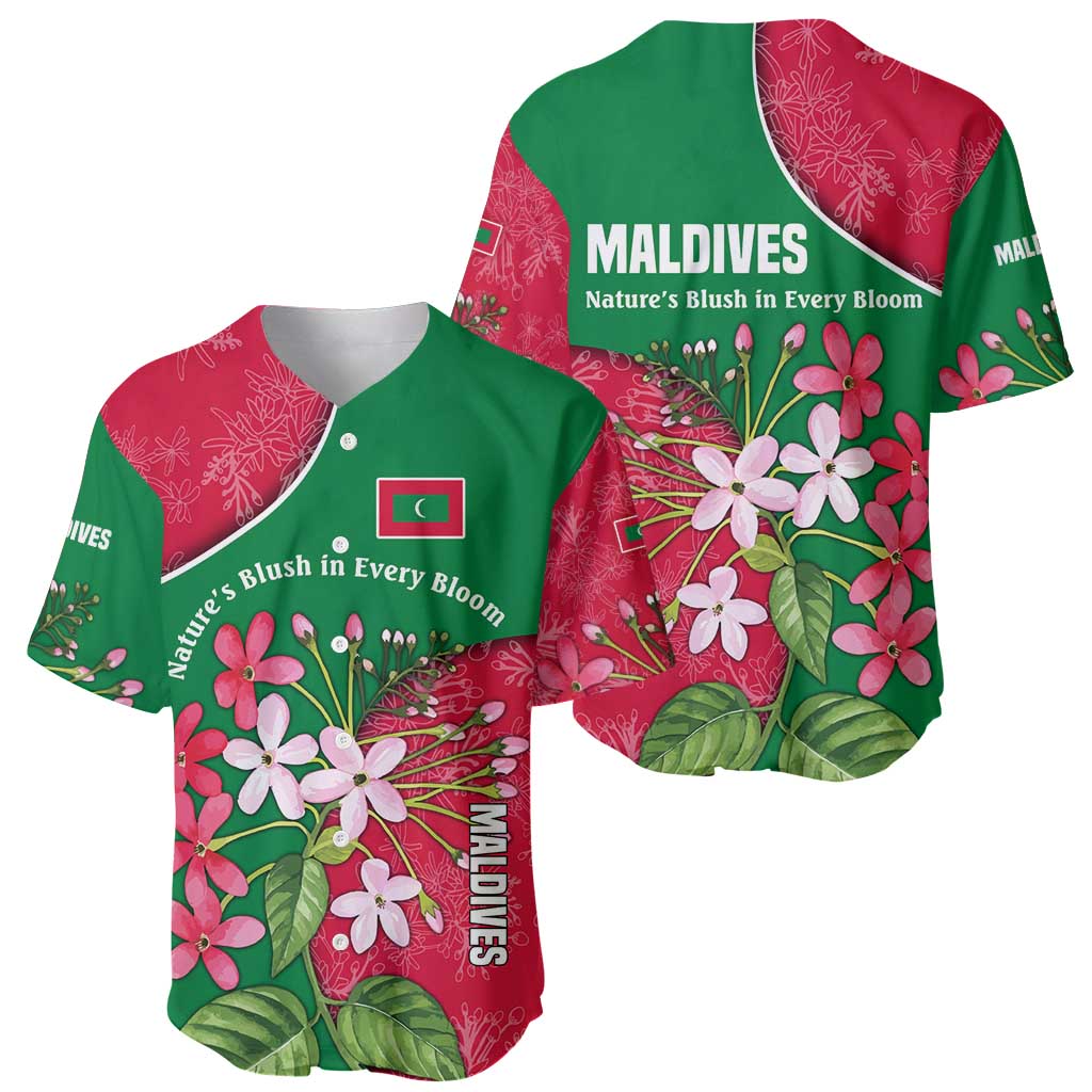 Maldives Floral Bloom Baseball Jersey with Tropical Island Blossoms and National Flag Design