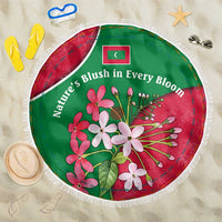 Maldives Floral Bloom Beach Blanket with Tropical Island Blossoms and National Flag Design