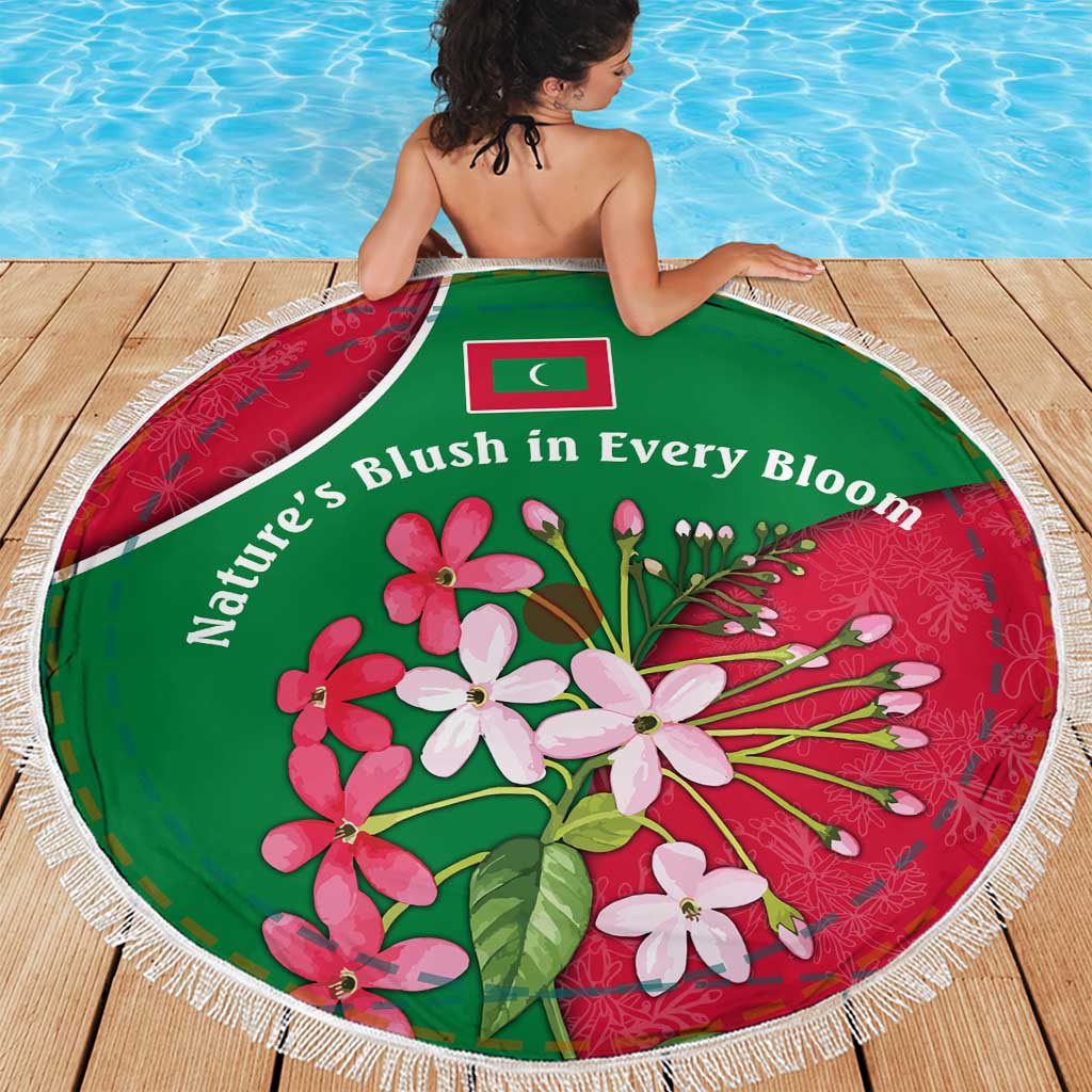 Maldives Floral Bloom Beach Blanket with Tropical Island Blossoms and National Flag Design