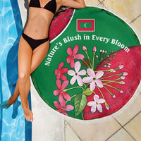 Maldives Floral Bloom Beach Blanket with Tropical Island Blossoms and National Flag Design