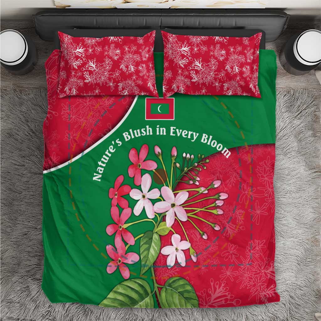 Maldives Floral Bloom Bedding Set with Tropical Island Blossoms and National Flag Design