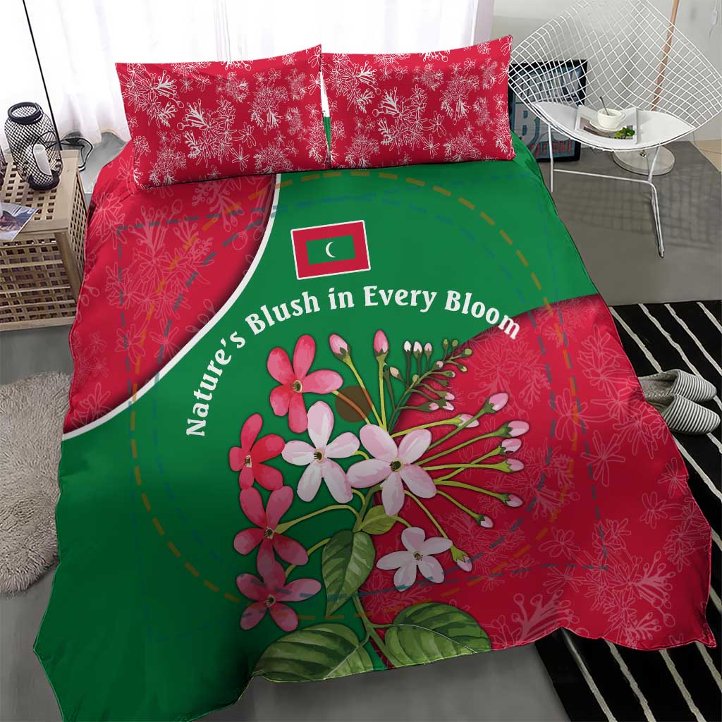 Maldives Floral Bloom Bedding Set with Tropical Island Blossoms and National Flag Design