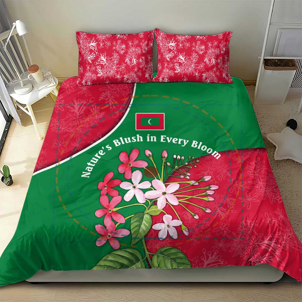 Maldives Floral Bloom Bedding Set with Tropical Island Blossoms and National Flag Design