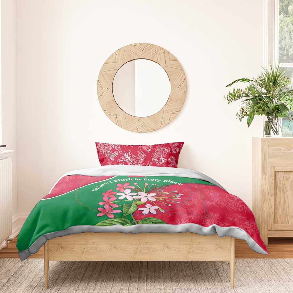 Maldives Floral Bloom Bedding Set with Tropical Island Blossoms and National Flag Design