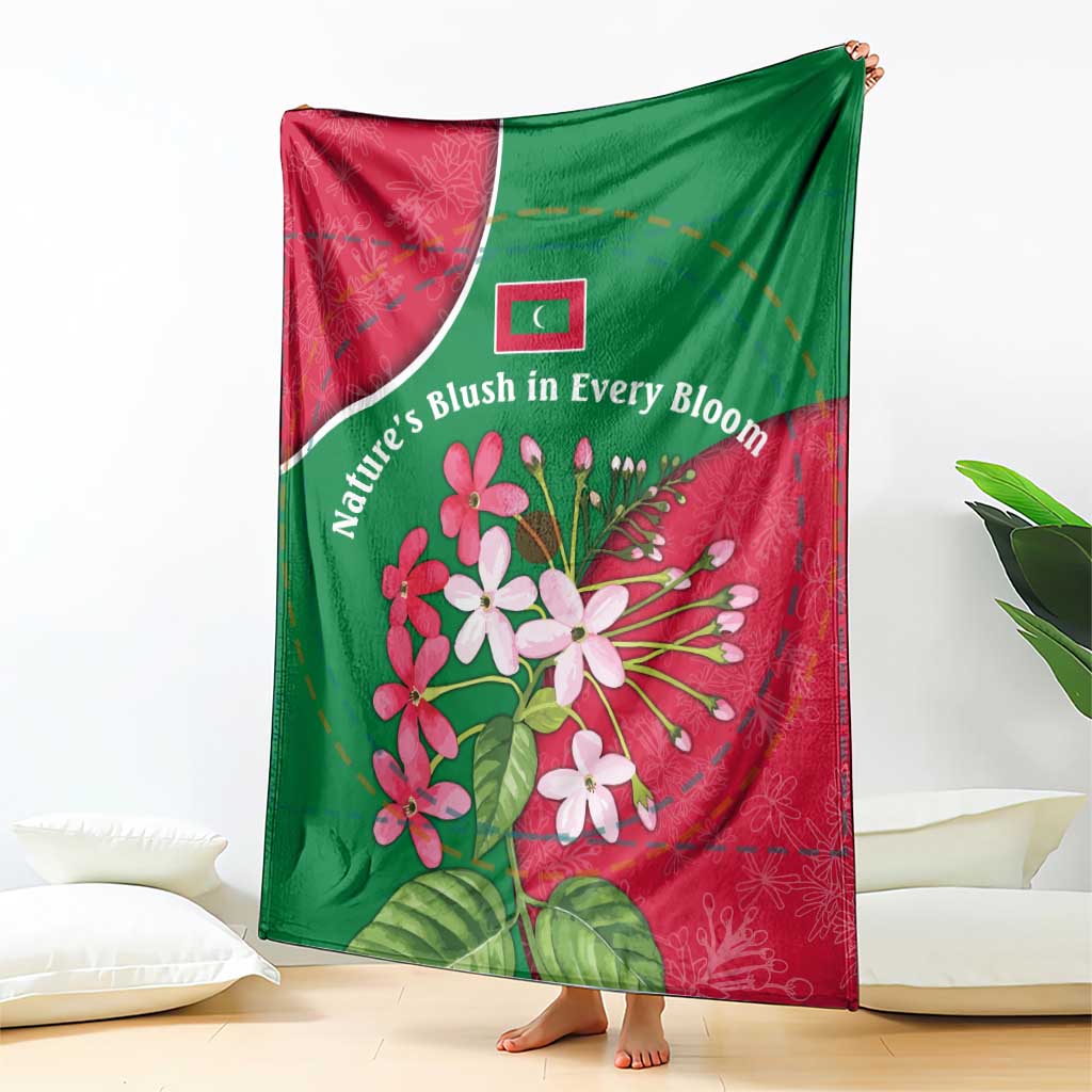 Maldives Floral Bloom Blanket with Tropical Island Blossoms and National Flag Design