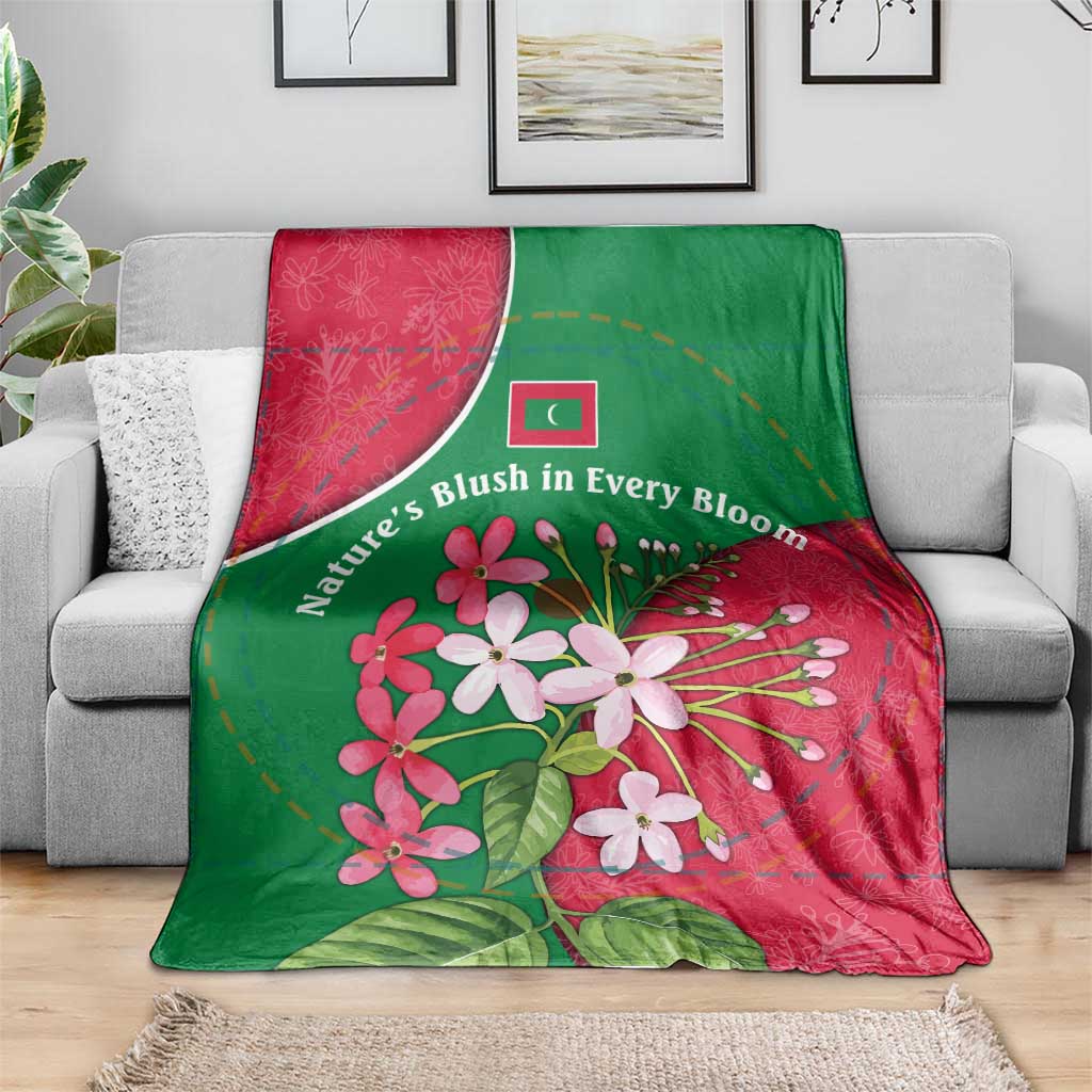 Maldives Floral Bloom Blanket with Tropical Island Blossoms and National Flag Design