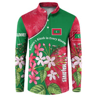 Maldives Floral Bloom Button Sweatshirt with Tropical Island Blossoms and National Flag Design