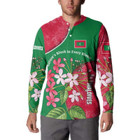 Maldives Floral Bloom Button Sweatshirt with Tropical Island Blossoms and National Flag Design
