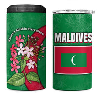 Maldives Floral Bloom 4 in 1 Can Cooler Tumbler with Tropical Island Blossoms and National Flag Design