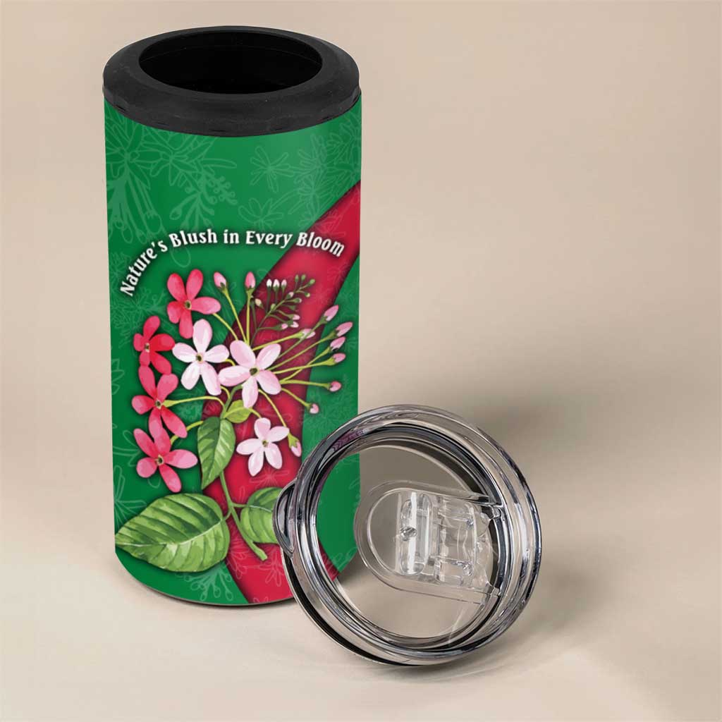 Maldives Floral Bloom 4 in 1 Can Cooler Tumbler with Tropical Island Blossoms and National Flag Design
