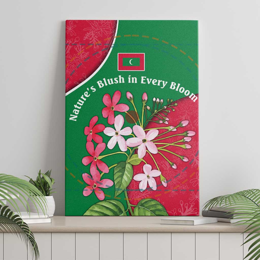Maldives Floral Bloom Canvas Wall Art with Tropical Island Blossoms and National Flag Design