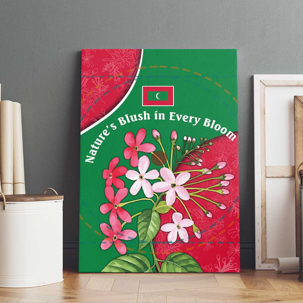 Maldives Floral Bloom Canvas Wall Art with Tropical Island Blossoms and National Flag Design
