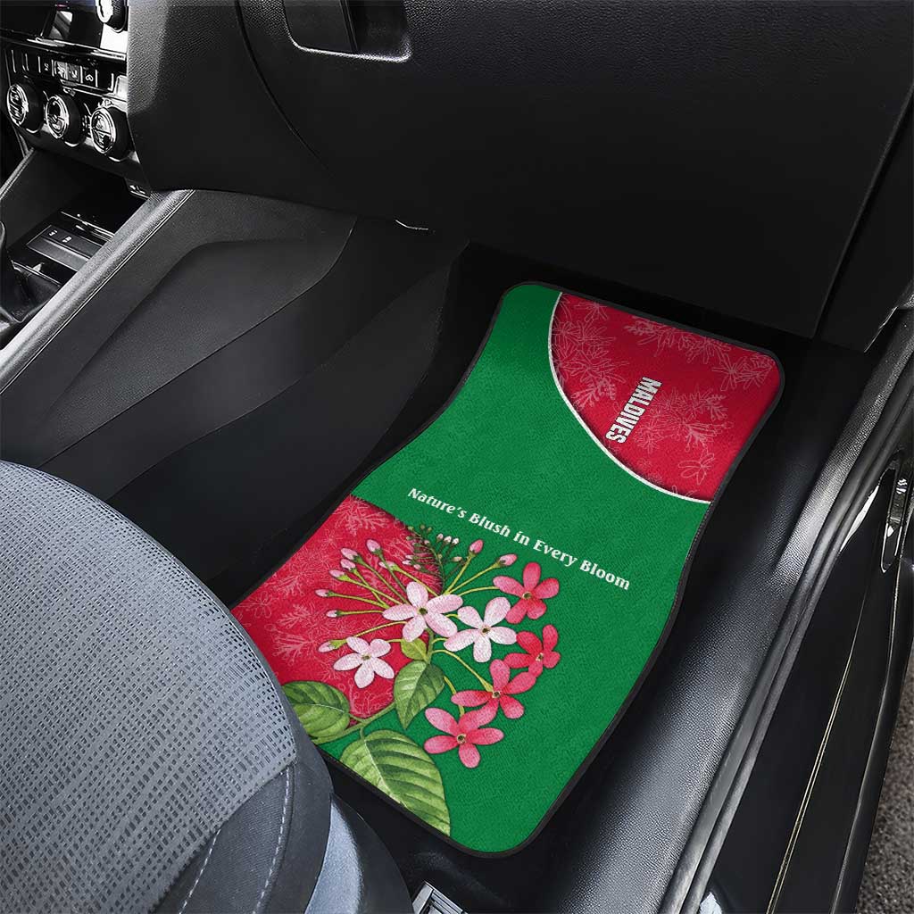Maldives Floral Bloom Car Mats with Tropical Island Blossoms and National Flag Design